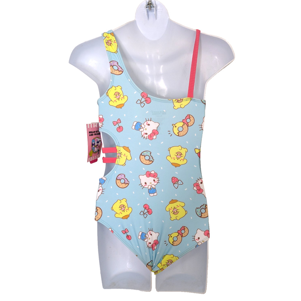 Girls Sanrio Hello Kitty 1 Piece Swimsuit 7/8 Blue Multicolor - Picture 2 of 7